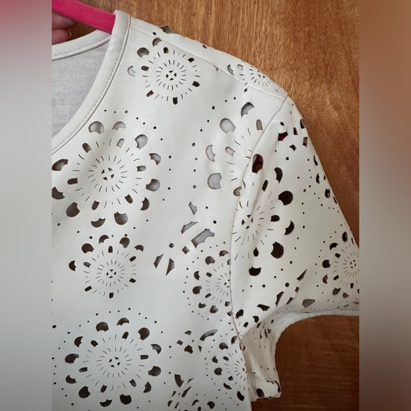 Live a Little size L vegan leather laser cutout top in cream - Picture 5 of 9